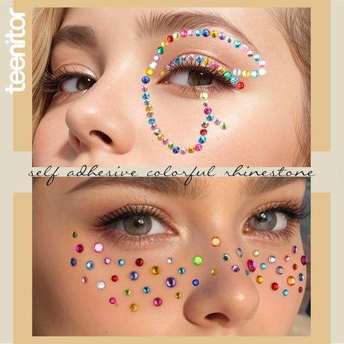 Teenitor Face Gems Self Adhesive Face Rhinestone Face Jewels, 650pcs Makeup Rhinestones, Stick On Rhinestones for Makeup, Gems for Face, Hair, Bod...