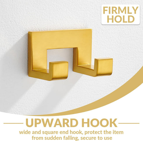 APLusee Brushed Gold Bath Robe Hook, 304 Stainless Steel Double L Shape Coat Hanger, Bathroom Home Accessories...