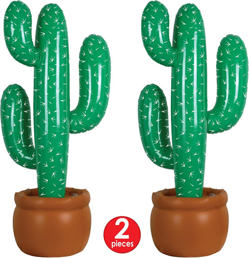 Beistle Pack of 2 Inflatable Cactus Decorations in Green/White/Brown, Wild West Party Decorations, Mexican Cinco de Mayo Party Accessories, 35"...