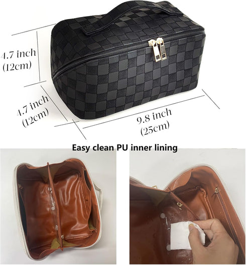 MINGRI Large Capacity Travel Cosmetic Bag for Women,Makeup Bag Travelling PU Leather Cosmetic Bag Waterproof,Multifunctional Storage Travel Toilet...