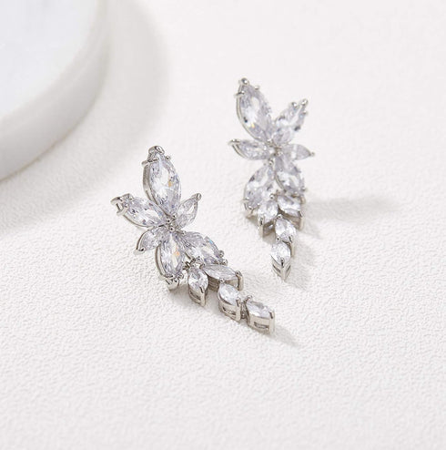 SWEETV Marquise Cubic Zirconia Bridal Earrings, Elegant Wedding Earrings for Brides Bridesmaids, Crystal Formal Drop Earrings for Women Jewelry Gi...