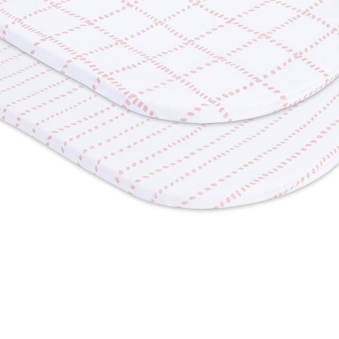 Bassinet Sheet Jersey Knit Cotton for Baby Girl Flexible Fit for Multiple Size Bassinet Mattresses & Mini Co-Sleepers, Dotted Stripes & Grid Lines...