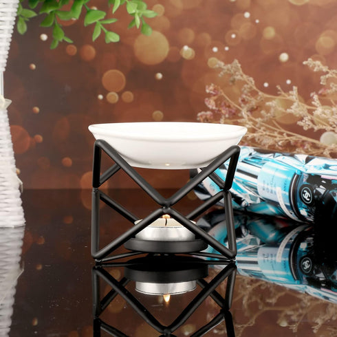JuxYes Euro Metal Oil Burner Wax Warmer, Delicate Romantic Ceramic Tealight Candle Holder Oil Burner, Fragrance Warmer Aromatherapy Wax Candle Tar...