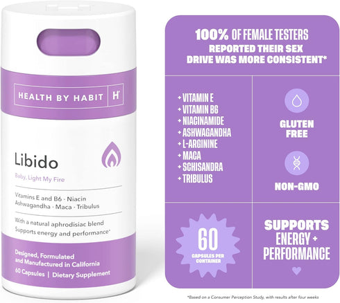 Health by Habit Libido Blend (60 Capsules) - Natural Aphrodisiac Blend with Maca, Ashwagandha, Vegan, Non-GMO, Sugar-Free (1 Pack)...