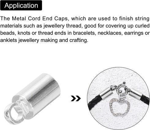 MECCANIXITY 50Pcs Cord End Caps 9mm End Cap Barrel Beads Kumihimo 3.5mm Dia End Caps Brass for Leather Cord, Tassels, Jewelry Making, Silver...