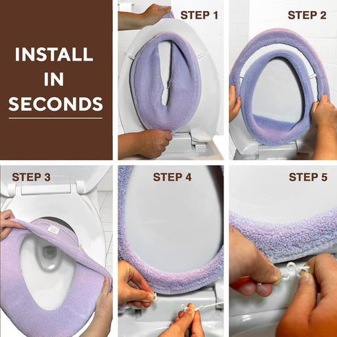 Soft Toilet Seat Cover - Plush & Thick Fabric Toilet Seat Warmer for Round & Elongated 14x18" Toilet Seats - Reusable, Machine-Washable, Easy-Inst...