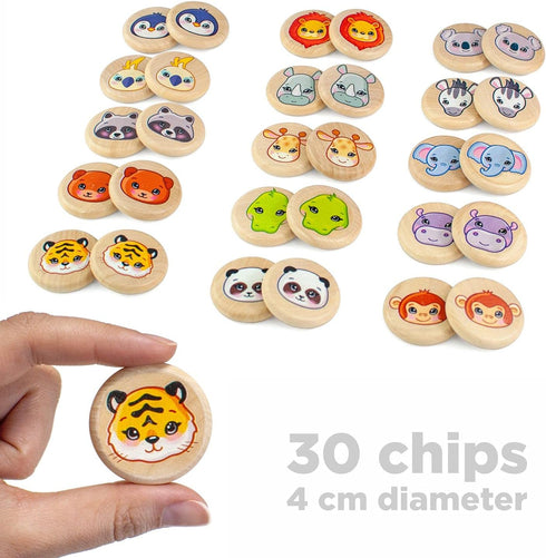 Ulanik Wild Animals Matching Memory Game for Toddlers Age 3 + Year Old Preschool Wooden Board Games for Kids 4-8 Learning & Education Toys — 30 ch...