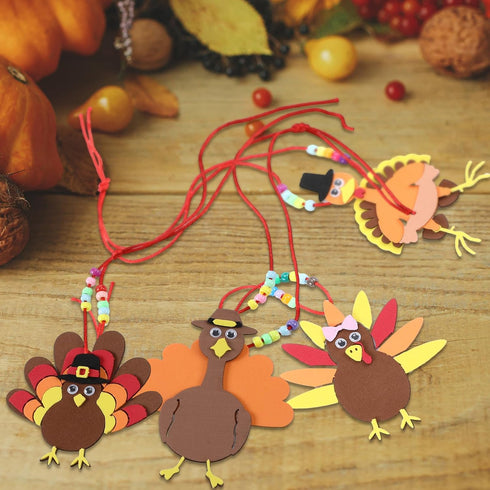 24 Pcs Thanksgiving Turkey Necklaces Kit, Turkey Beaded Necklace Making Kit, DIY for Kids, Thanksgiving Gifts Set for Thanksgiving Party toys Game...