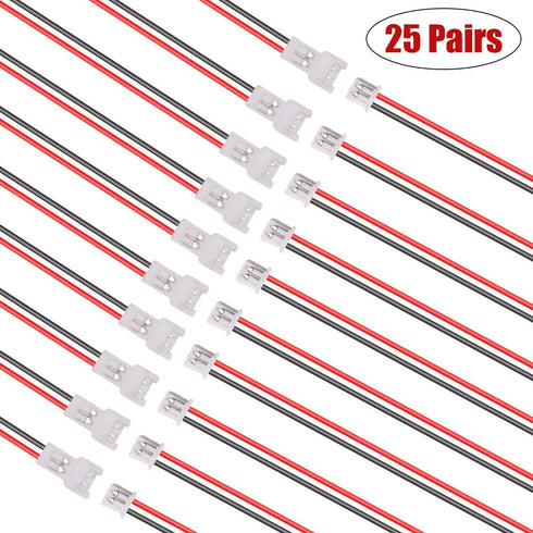 smseace 25pair 26AWG JST 1.25mm 2pin Wire Connectors 100mm Cable for Indoor 3D Plane Twinkle Light LED Belt Light sm Connections JST-1.25mm...
