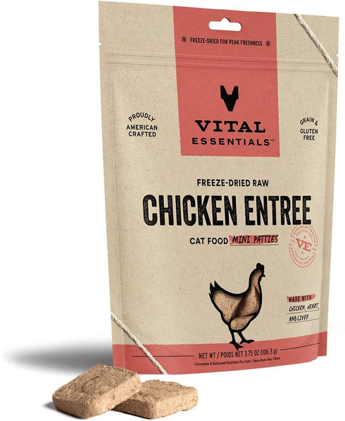Vital Essentials Freeze Dried Raw Cat Food, Chicken Mini Patties Entree, 3.75 oz...
