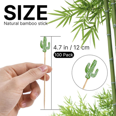 PuTwo Cocktail Picks Handmade Bamboo Toothpicks 100pcs 4.7” in Green Cacti...