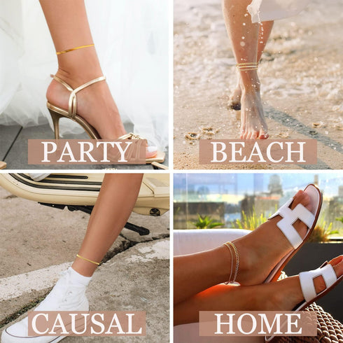 DEARMAY Gold Ankle Bracelets for Women Waterproof 3Pcs 14K Gold Plated Anklets Layered Cuban Link Chain Herringbone Dainty Cute Anklets Set Pack S...