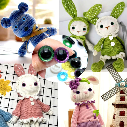 ARTCXC 1Box(64pcs) 16mm 8Colors Plastic Safety Eyes Glitter Craft Eyes with Washers for Doll Teddy Bear Puppet Toy Plush Animal and DIY Craft Maki...