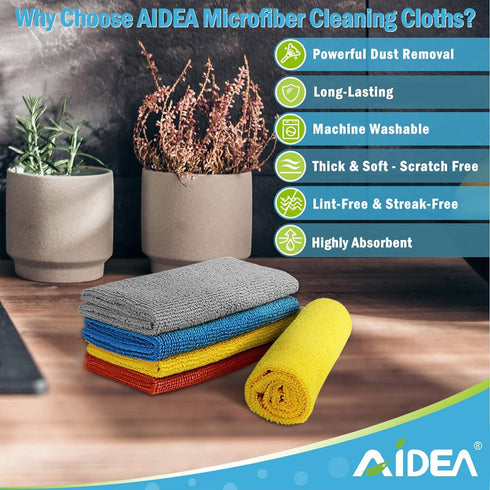 AIDEA Microfiber Cleaning Cloth 8PK, Dusting Cloth Drying Towel, All Purpose Soft Absorbent, Lint Free Rags, Streak Free Wash Cloth for House, Kit...