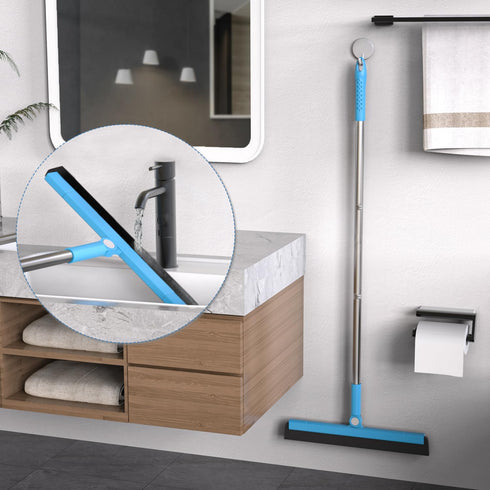 KOLLIEE Floor Squeegee Adjustable 59'' Long Handle Professional Floor Squeegee with Hook Water Squeegee Foam Blade for Concrete Floor Tile Pet Hai...