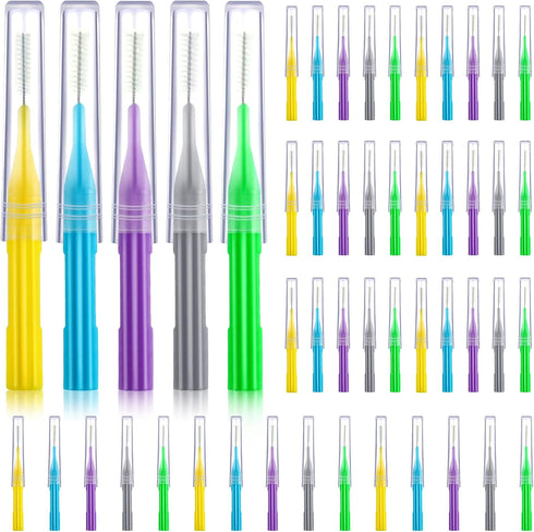 50 Pieces Braces Brush for Cleaner Interdental Brush Toothpick Dental Flossing Head Oral Hygiene Flosser Tooth Cleaning Tool (Light Blue, Purple, ...