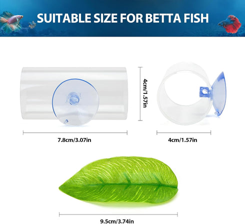 2 Pack Betta Fish Acrylic Tube Tunnel,Betta Fish Leaf Pad Simulating The Natural Habitat for Betta Spawning Grounds Breeding Resting Bed?Betta Toy...