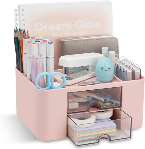Desk Organizer with 2 Drawer, Multi-Functional Pencil Pen Holder for Desk, Desk Organizers and Storage with 5 Compartments, Desktop Organizer for ...