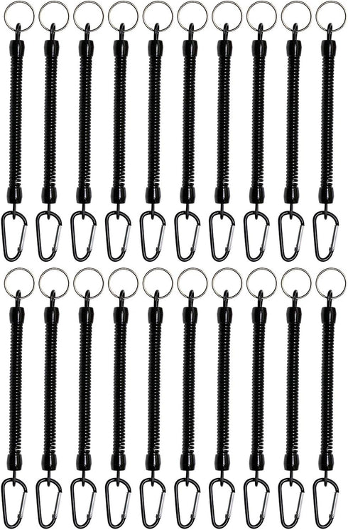 6.89 inch Black Fishing Lanyards Retractable Spiral Spring Lanyard Boating Rope Safety Wire Coiled Tether with Buckle for Pliers Grippers Fish Tac...