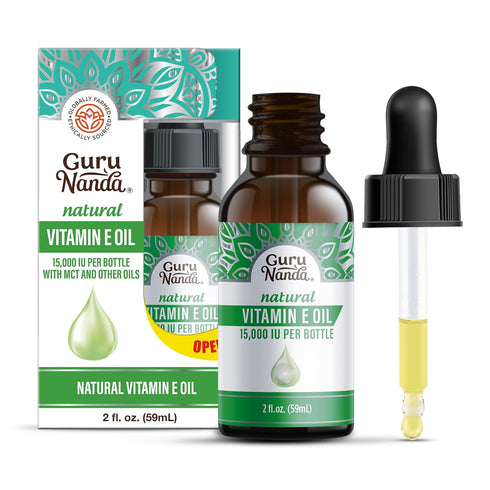 GuruNanda Vitamin E Oil (2 Fl Oz) - 100% Pure & Natural, 15,000 IU per Bottle for Skin, Hair, Face, Nails & Scars - With Coconut Oil to Help Nouri...