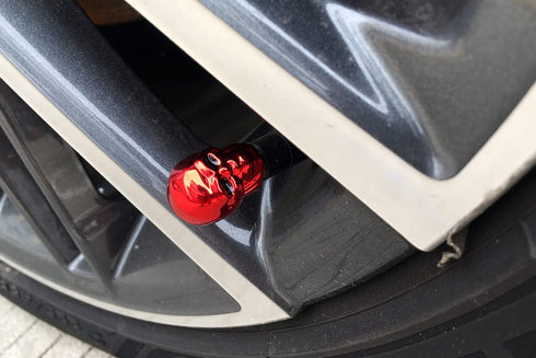 Dsycar Red Skull Valve Stem Caps Funny Cars Tires Valve Stem Caps Cover Cool Skull Head Universal for Cars SUV Bike Trucks Motorcycles (Red)...