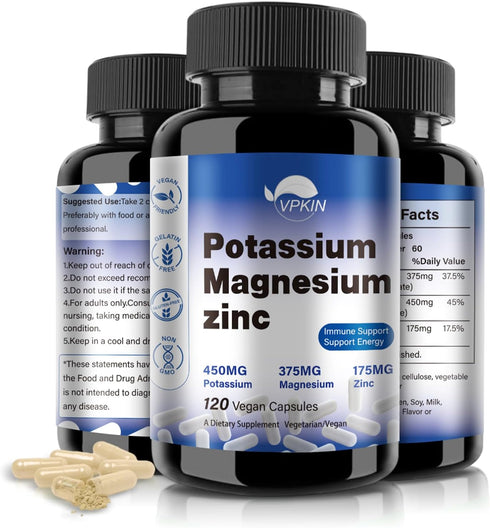 Potassium Magnesium Supplement 1000mg, Magnesium Potassium Zinc Aspartate Support Vascular, Bone, Heart, Muscle & Nerve Health, Non-GMO, Vegan, (1...