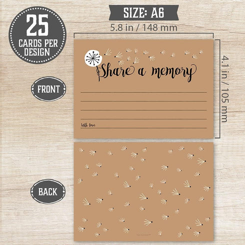 50 Share A Memory Cards - Perfect for Celebration of Life, Memorial, Funeral, Retirement, Going Away Party, Birthday, Graduation, Anniversary, Wed...