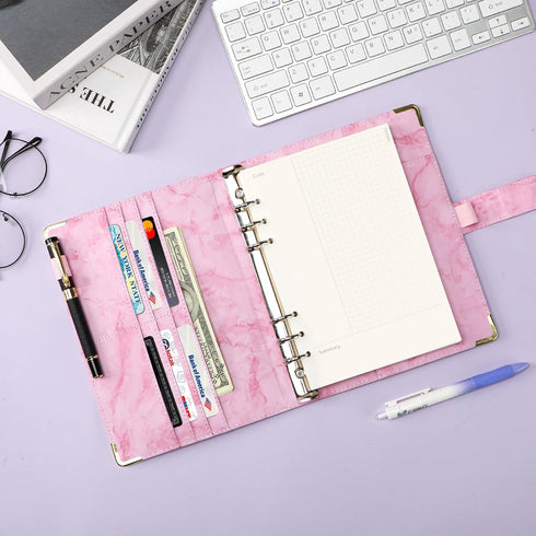 Toplive A5 Notebook Binder 6 Ring Refillable Binder, PU Leather Planner Binder Personal Budget Binder Organizer Cover with Magnetic Closure for A5...