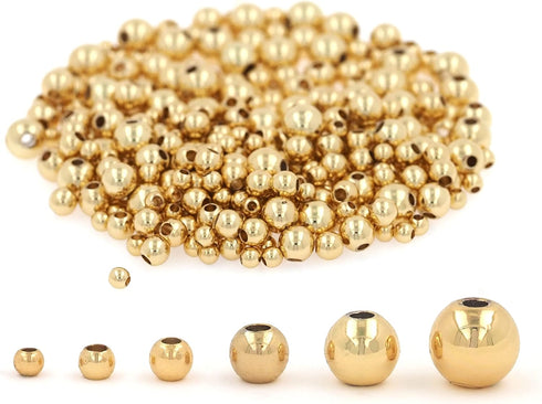 200pcs 18K Gold Filled Spacer Beads That Do Not Fade Easily Smooth Round Beads Seamless Ball Beads Brass Loose Beads Metal Beads for DIY Necklace ...