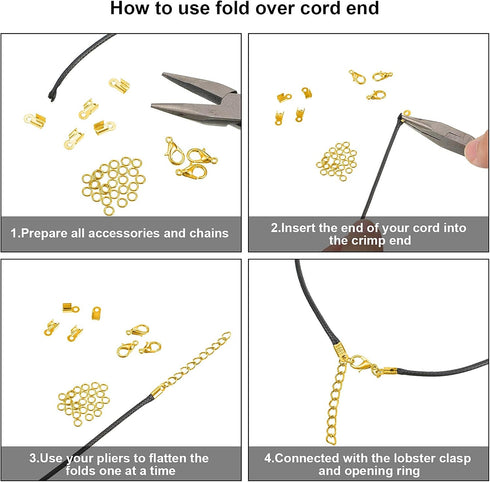450 Piece Jewelry Making Accessories Kit Include 200 Fold Over Cord End Caps Crimp End Tips 200 Jump Ring Connectors and 50 Bracelet Necklace Lobs...