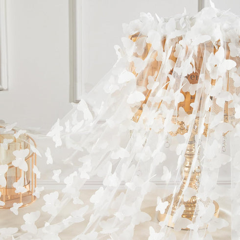 White Tulle Fabric Rolls 2 Yards: Butterfly Embroidery Sheer Fabric - for Tutu Skirts Dress Sewing DIY Home Studio...