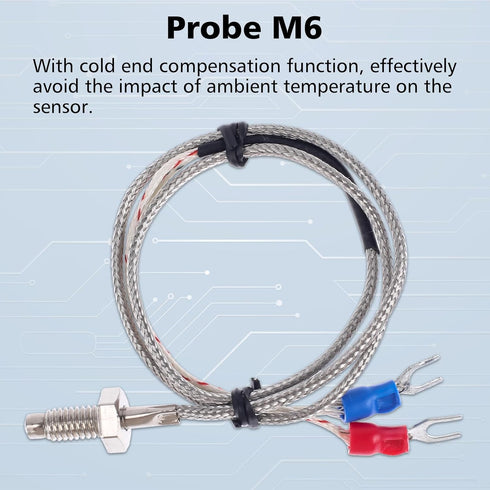 PEMENOL 12V Red Fahrenheit Digital Temperature Meter -76F~999F LED Display with Industrial Grade 0.5m K-Type Thermocouple Temperature Sensor M6...