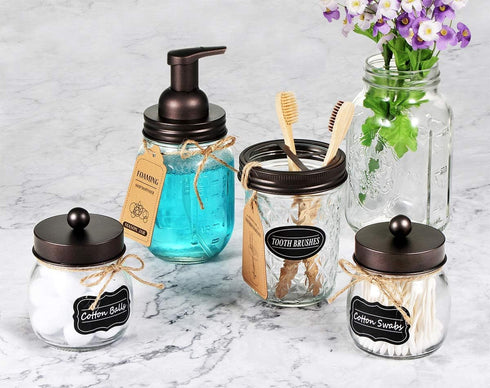 Amolliar Mason Jar Foaming Soap Dispenser, Rustproof Stainless Steel Lid, BPA Free Foam Pump, with Chalkboard Labels, Rustic Farmhouse Decor, Hand...