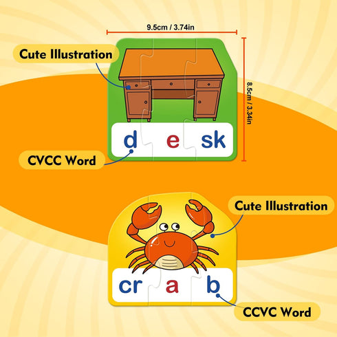CVCC & CCVC Puzzle Cards for Kids,Word Games,Phonics Games,Speech Therapy Toys for Toddlers,4 Alphabet Letter Word Puzzles,Learning Spelling Games...