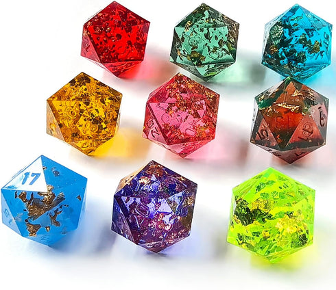 Unpainted Shimmery Sharp Edge DND Dice Set with Golden foil, Handmade 7 Piece Razor Edged Polyhedral RPG Dice Set for Role Playing Games...