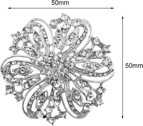 Crystal Rhinestone Brooch for Women Silver Twisted Petals Flower Brooch Pins for Women Silver Brooch for Women Clear Rhinestone Brooch Pins Rhines...