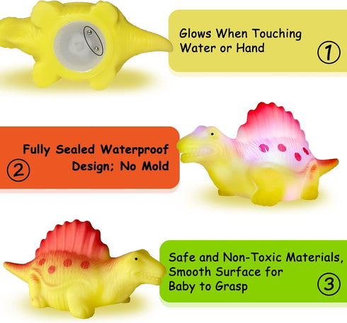 Light Up Bath Toys,6 Packs Floating Dinosaur Bathtub Toys for Toddlers,No Hole Baby Bath Toys for Kids,Great Birthday Christmas Easter for Boy and...