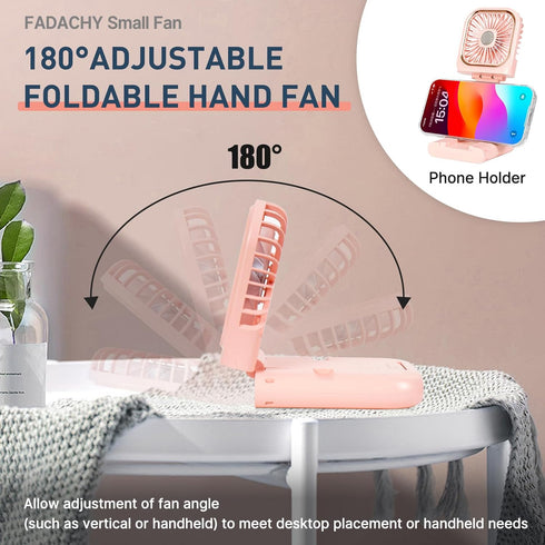 FADACHY Portable Handheld Fan Outdoor Power Bank Mini Fan 3000mAh USB Phone Holder, Handheld Pink Lovely Rechargeable...