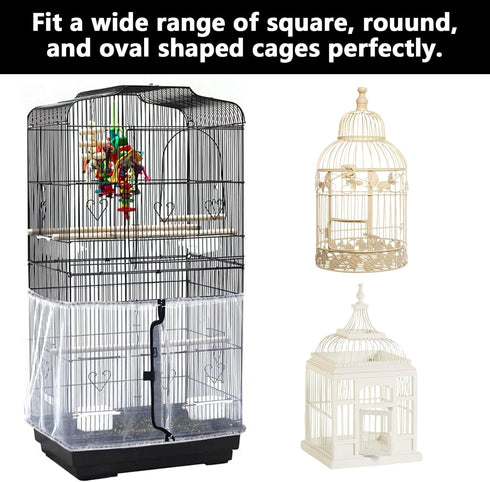 Beautyflier Bird Cage Seed Cather, Adjustable Birdcage Net Cover Skirt Guard Birdcage Nylon Mesh Netting for Parrot Parakeet Macaw Round Square Ca...