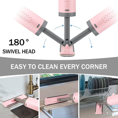 Portable Self-Squeeze Mini Mop, Short Mop Rotatable with Crevice Brush- 2 Reusable Microfiber Pads,Wet and Dry Use,Floor Window Cleaning System fo...