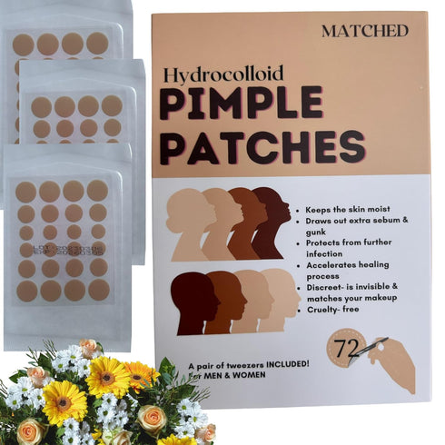 MATCHED Hydrocolloid Pimple Patches - Truly Invisible Pimple Patches - 3 Sizes, 72-Count(1 Pack )- Acne patches that match your skin tone & makeup...