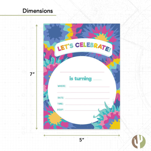 Desert Cactus Tie Dye Happy Birthday Invitations Style 2 Invite Cards (10 Count) With Envelopes Boys Girls Kids Party (10ct)...