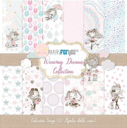 Papers For You - Scrapbooking and Craft Paper Kit | "Weaving Dreams" Collection | Includes 12 Double Sided Papers with Different Designs + 2 Cut-O...