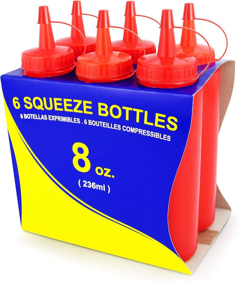 New Star Foodservice 26283 Squeeze Bottles, Plastic, 8 oz, Red, Pack of 6...