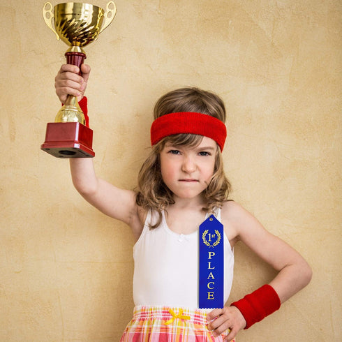 45 Pieces Award Ribbons 1st, 2nd, 3rd Place Flat Carded Set First Place Prizes with Event Card and Rope for Competition, Sports Event, School, Con...