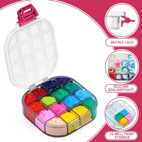 Yeaqee 4 Pcs Airtight Paint Storage Palette Box 16 Wells Stay Wet 4.4x3.5x1 in Small Paint Palette with Lid Acrylic Oil Paint Storage Container Tr...