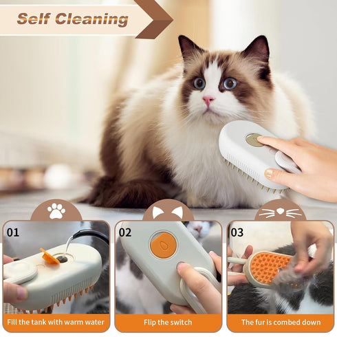 Steam Brush for Cats,3 In 1 Steamy Pet Brush,Cat Hair Brush with Steamer,Cat Comb with Steam,Cat Steamer Brush for Shedding,Steam Brush for Pets(B...