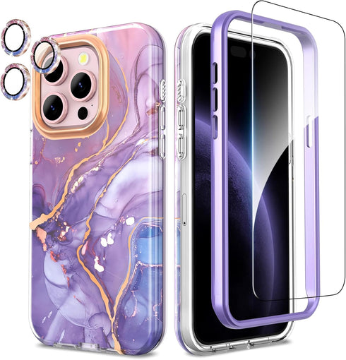 iPhone 15 Pro Case with Glitter Camera Protector + Screen Protector + Bumper iPhone 15 Pro 360 Full Body Protective Case Stylish Shiny Shockproof ...