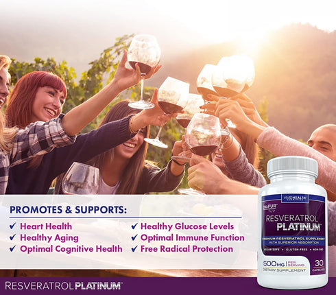 Resveratrol Platinum Antioxidants Supplement: Powerful Anti Aging Formula with Pure, Natural Trans Resveratrol for Immune Support, Vitality and Br...