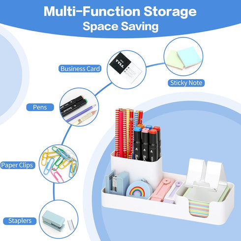 LETURE Pen Holder for Desk, Desktop Organizer with Mobile phone holder/Pencil Holders/Sticky Note Tray/Paperclip Storage and Office Stationery Acc...